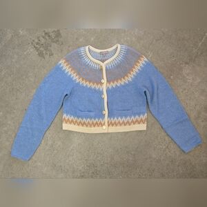 J. Crew Blue, Cream, and Tan Women's Fair Isle Cardigan Sweater